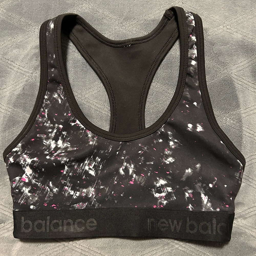 New Balance Black and Pink Patterned Sports Bra